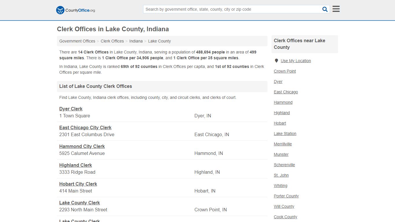 Clerk Offices - Lake County, IN (County & Court Records)